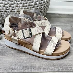 Lucky Brand Idenia Leather Snake Embossed Flatform Sandals Stucco Lomo Size 9.5M